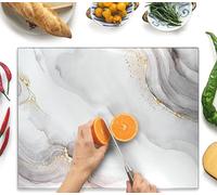 Kitchenville Glass Chopping Board 50x40cm : Tempered Glass Worktop Savers for Kitchens, Durable, Scratch-Resistant, Heat-Proof - White & Gold