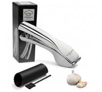 Kitchenware By Neil Garlic Press - Heavy Duty Stainless Steel Garlic Crusher & Mincer with Ergonomic Handle - Garlic Peeler & Crusher for Ginger - Dishwasher Safe & Rustproof (Silver)