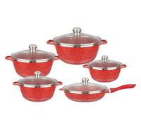 Kitchenware Set 5 Pcs Cooking Pot Nonstick Cookware Sets with Glass Lids Aluminium Home Frying Pan Stock Kitchen Supplies All Hob Types(Rosso)