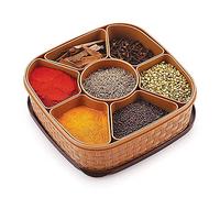 Kitchenwell Plastic Square 7 Sections Multipurpose Masala Rangoli Dabba Box Set, Spice Box Set - Brown (Masala Box - 7 in 1)
