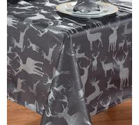 Kitchenwise 70" x 90" Large Stag Grey Silver Oblong Table Cloth, Slate Black Shimmer Deer