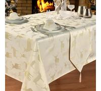 Kitchenwise Large Stag Cream Gold 54" x 72" Oblong Table Cloth, Shimmer Deer