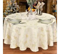 Kitchenwise Large Stag Cream Gold 70" Round Table Cloth, Shimmer Deer