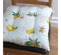 Kitchenwise Lemons 16" Seat Pad, Citrus Flower Lemonade Text Yellow Green Gold Beige Rounded Circle Quilting