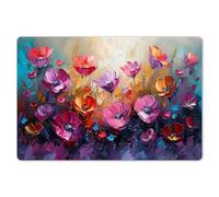 KitchenYeah© Dining Table Placemats 18"x12" / 45x30 cm Wipeable Placemat Small Place Mats Set Of 6 Non Stick Mat Dinning Matts Anti Slip Flowers - Purple - Colorful - Hand painted
