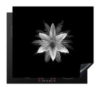 KitchenYeah© Induction Hob Cover Protector Mat 20.1"x23.2" / 59x51 cm Kitchen Universal Ceramic Covers for Electric Cookers Vinyl Flower - Black - White