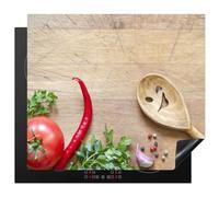 KitchenYeah© Induction Hob Cover Protector Mat 20.1"x23.2" / 59x51 cm Kitchen Universal Ceramic Covers for Electric Cookers Vinyl Vegetable - Wood Texture - Ladle - Smiley - Tomato