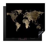 KitchenYeah© Induction Hob Cover Protector Mat 20.1"x23.2" / 59x51 cm Kitchen Universal Ceramic Covers for Electric Cookers Vinyl Card - World - Gold - Black