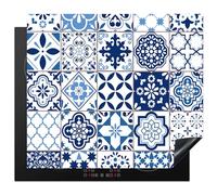 KitchenYeah© Induction Hob Cover Protector Mat 20.1"x23.2" / 59x51 cm Kitchen Universal Ceramic Covers for Electric Cookers Vinyl Mosaic - Blue - Pattern - White