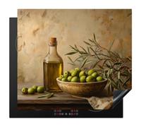 KitchenYeah© Induction Hob Cover Protector Mat 20.1"x23.2" / 59x51 cm Kitchen Universal Ceramic Covers for Electric Cookers Vinyl Olives - Still Life - Vintage