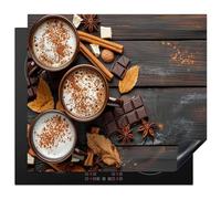 KitchenYeah© Induction Hob Cover Protector Mat 20.1"x23.2" / 59x51 cm Kitchen Universal Ceramic Covers for Electric Cookers Vinyl Chocolate - Autumn - Leaves - Wood Print - Still Life