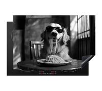 KitchenYeah© Induction Hob Cover Protector Mat 20.1"x30.3" / 77x51 cm Kitchen Universal Ceramic Covers for Electric Cookers Vinyl Golden Retriever - Dog - Cheerful - Plate Spaghetti
