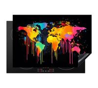 KitchenYeah© Induction Hob Cover Protector Mat 20.1"x30.3" / 77x51 cm Kitchen Universal Ceramic Covers for Electric Cookers Vinyl World Map - Paint - Colourful - Graffiti - World