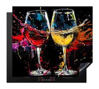 KitchenYeah© Induction Hob Cover Protector Mat 20.2"x22.9" / 58.3x51.3 cm Kitchen Universal Ceramic Covers for Electric Cookers Vinyl Wine Glass - Art - Abstract - Black - Wine