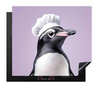 KitchenYeah© Induction Hob Cover Protector Mat 20.2"x22.9" / 58.3x51.3 cm Kitchen Universal Ceramic Covers for Electric Cookers Vinyl Penguin - Chefs Hat - Cute - Purple