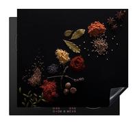 KitchenYeah© Induction Hob Cover Protector Mat 20.3"x22.7" / 57.6x51.6 cm Kitchen Universal Ceramic Covers for Electric Cookers Vinyl Herbs - Black - Spices - Kitchen - Cooking