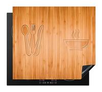 KitchenYeah© Induction Hob Cover Protector Mat 20.3"x22.7" / 57.6x51.6 cm Kitchen Universal Ceramic Covers for Electric Cookers Vinyl Wood Texture - Print of Wood - Cutlery - Soup