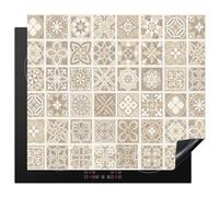 KitchenYeah© Induction Hob Cover Protector Mat 20.3"x22.7" / 57.6x51.6 cm Kitchen Universal Ceramic Covers for Electric Cookers Vinyl Mosaic - Vintage - Beige - Pattern - Flowers