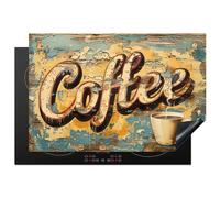 KitchenYeah© Induction Hob Cover Protector Mat 20.3"x29.9" / 76x51.5 cm Kitchen Universal Ceramic Covers for Electric Cookers Vinyl Coffee - Vintage - Brown - Cup