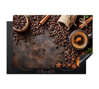 KitchenYeah© Induction Hob Cover Protector Mat 20.3"x29.9" / 76x51.5 cm Kitchen Universal Ceramic Covers for Electric Cookers Vinyl Coffee - Kitchen - Coffee Beans - Leaves