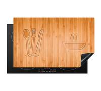 KitchenYeah© Induction Hob Cover Protector Mat 20.3"x32.7" / 83x51.5 cm Kitchen Universal Ceramic Covers for Electric Cookers Vinyl Wood Texture - Print of Wood - Cutlery - Soup