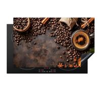 KitchenYeah© Induction Hob Cover Protector Mat 20.3"x32.7" / 83x51.5 cm Kitchen Universal Ceramic Covers for Electric Cookers Vinyl Coffee - Kitchen - Coffee Beans - Leaves