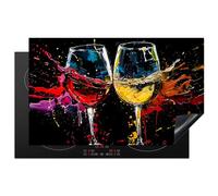 KitchenYeah© Induction Hob Cover Protector Mat 20.3"x32.7" / 83x51.5 cm Kitchen Universal Ceramic Covers for Electric Cookers Vinyl Wine Glass - Art - Abstract - Black - Wine