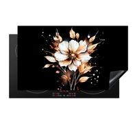 KitchenYeah© Induction Hob Cover Protector Mat 20.3"x35.3" / 89.6x51.6 cm Kitchen Universal Ceramic Covers for Electric Cookers Vinyl Flower - Paint - Gold - Graffiti - Modern