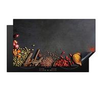 KitchenYeah© Induction Hob Cover Protector Mat 20.3"x35.3" / 89.6x51.6 cm Kitchen Universal Ceramic Covers for Electric Cookers Vinyl Herbs - Food - Spices - Black - Paprika - Cinnamon