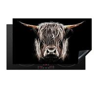 KitchenYeah© Induction Hob Cover Protector Mat 20.3"x35.3" / 89.6x51.6 cm Kitchen Universal Ceramic Covers for Electric Cookers Vinyl Scottish Highlander - Gold - Horns - Black and White