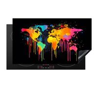 KitchenYeah© Induction Hob Cover Protector Mat 20.3"x35.3" / 89.6x51.6 cm Kitchen Universal Ceramic Covers for Electric Cookers Vinyl World Map - Paint - Colourful - Graffiti - World