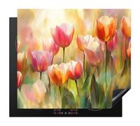 KitchenYeah© Induction Hob Cover Protector Mat 20.5"x23.2" / 59x52 cm Kitchen Universal Ceramic Covers for Electric Cookers Vinyl Tulips - Fairytale - Colourful