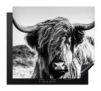 KitchenYeah© Induction Hob Cover Protector Mat 20.5"x23.2" / 59x52 cm Kitchen Universal Ceramic Covers for Electric Cookers Vinyl Cow - Scottish Highlander - White - Animal - Nature