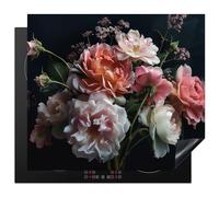 KitchenYeah© Induction Hob Cover Protector Mat 20.5"x23.2" / 59x52 cm Kitchen Universal Ceramic Covers for Electric Cookers Vinyl Flowers - Roses - White - Pink - Botanical - Plants