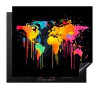 KitchenYeah© Induction Hob Cover Protector Mat 20.5"x23.2" / 59x52 cm Kitchen Universal Ceramic Covers for Electric Cookers Vinyl World Map - Paint - Colourful - Graffiti - World