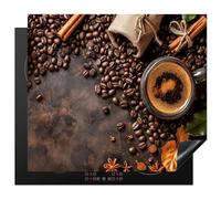 KitchenYeah© Induction Hob Cover Protector Mat 20.5"x23.2" / 59x52 cm Kitchen Universal Ceramic Covers for Electric Cookers Vinyl Coffee - Kitchen - Coffee Beans - Leaves