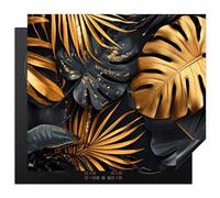 KitchenYeah© Induction Hob Cover Protector Mat 20.5"x23.2" / 59x52 cm Kitchen Universal Ceramic Covers for Electric Cookers Vinyl Leaves - Gold - Black - Nature