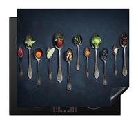 KitchenYeah© Induction Hob Cover Protector Mat 20.5"x23.6" / 60x52 cm Kitchen Universal Ceramic Covers for Electric Cookers Vinyl Spice - Spoon - Silver - Spice - Industrial