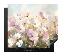 KitchenYeah© Induction Hob Cover Protector Mat 20.5"x23.6" / 60x52 cm Kitchen Universal Ceramic Covers for Electric Cookers Vinyl Field of Flowers - Light Shades - Painted