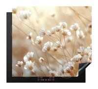 KitchenYeah© Induction Hob Cover Protector Mat 20.5"x23.6" / 60x52 cm Kitchen Universal Ceramic Covers for Electric Cookers Vinyl Wild - Flower - White