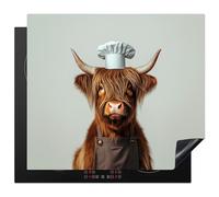 KitchenYeah© Induction Hob Cover Protector Mat 20.5"x23.6" / 60x52 cm Kitchen Universal Ceramic Covers for Electric Cookers Vinyl Scottish Highlander - Brown - Horns - Chefs Hat