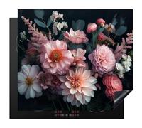 KitchenYeah© Induction Hob Cover Protector Mat 20.5"x23.6" / 60x52 cm Kitchen Universal Ceramic Covers for Electric Cookers Vinyl Flowers - Colourful - Pink - Plants