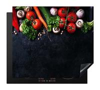 KitchenYeah© Induction Hob Cover Protector Mat 20.5"x23.6" / 60x52 cm Kitchen Universal Ceramic Covers for Electric Cookers Vinyl Vegetable - Herbs - Spices - Black - Rustic - Kitchen