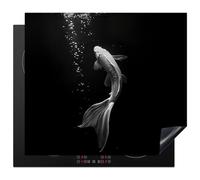 KitchenYeah© Induction Hob Cover Protector Mat 20.5"x23.6" / 60x52 cm Kitchen Universal Ceramic Covers for Electric Cookers Vinyl Koi - Fish - White - Black