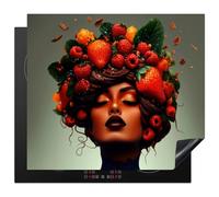 KitchenYeah© Induction Hob Cover Protector Mat 20.5"x23.6" / 60x52 cm Kitchen Universal Ceramic Covers for Electric Cookers Vinyl Woman - Chocolate - Raspberries - Strawberries - Biscuits