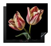 KitchenYeah© Induction Hob Cover Protector Mat 20.5"x23.6" / 60x52 cm Kitchen Universal Ceramic Covers for Electric Cookers Vinyl Tulips - Flowers - Pink - White - Nature