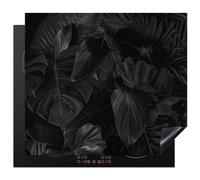KitchenYeah© Induction Hob Cover Protector Mat 20.5"x23.6" / 60x52 cm Kitchen Universal Ceramic Covers for Electric Cookers Vinyl Leaves - Black - Plants - Dark