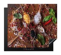 KitchenYeah© Induction Hob Cover Protector Mat 20.5"x23.6" / 60x52 cm Kitchen Universal Ceramic Covers for Electric Cookers Vinyl Spices - Herbs - Spoons - Salt - Brown - Kitchen