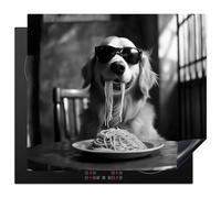 KitchenYeah© Induction Hob Cover Protector Mat 20.5"x23.6" / 60x52 cm Kitchen Universal Ceramic Covers for Electric Cookers Vinyl Golden Retriever - Dog - Cheerful - Plate Spaghetti