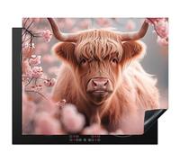 KitchenYeah© Induction Hob Cover Protector Mat 20.5"x25.6" / 65x52 cm Kitchen Universal Ceramic Covers for Electric Cookers Vinyl Highlander - Blossom - Pink - Cow
